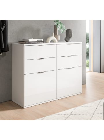 Inn.Furn Kommode weiß Hochglanz 110 cm, Schuhschrank mit 4 Schubkästen