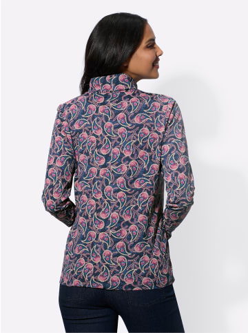 Sieh an! Stehkragenshirt in dunkelblau-bordeaux-bedruckt