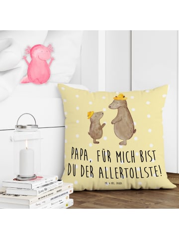 Mr. & Mrs. Panda 40x40 Kissen Bären mit Hut mit Spruch in Gelb Pastell