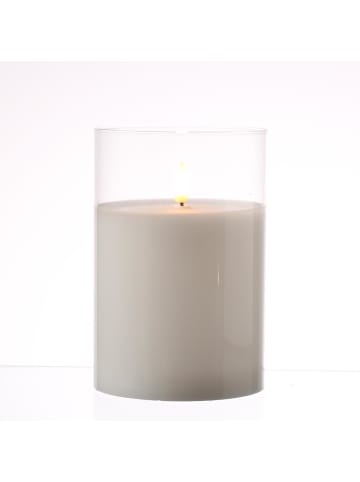 MARELIDA LED Kerze im Glas Windlicht flackernd D: 10cm H: 15cm in weiß