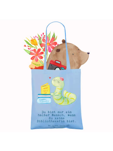 Mr. & Mrs. Panda Tragetasche Bibliothekarin Herz mit Spruch in Sky Blue