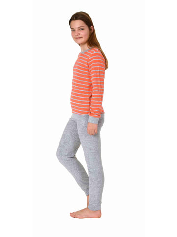 NORMANN Frottee Pyjama langarm Bündchen Schlafanzug Herz - 71566 in rot