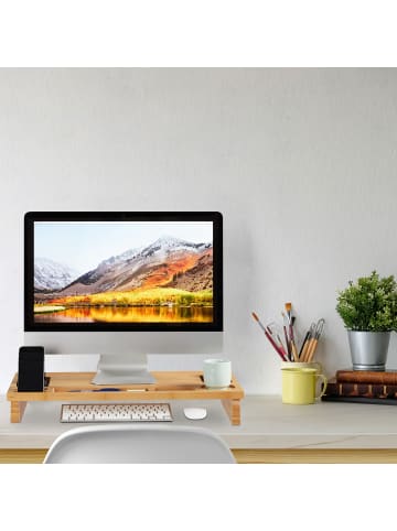 relaxdays Monitorständer in Natur - (B)60x (H)9 x (T)30 cm