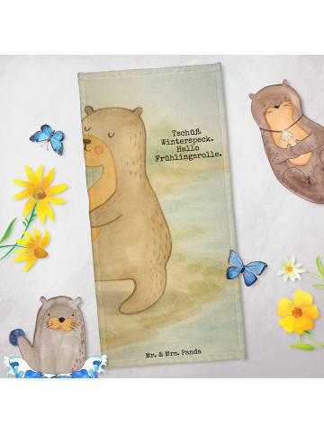 Mr. & Mrs. Panda Badehandtuch Otter Bauch Design mit Spruch in Grau Pastell