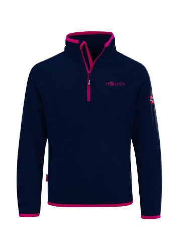 Trollkids Fleece-Pullover "Nordland" in Dunkelblau / Magenta