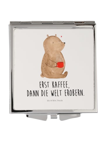 Mr. & Mrs. Panda Kosmetikspiegel Bär Kaffee mit Spruch in Weiß