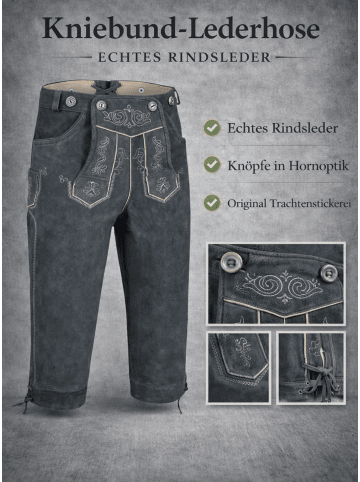 PAULGOS Lederhose Kniebund Echtleder Übergröße in Grau