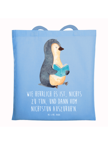 Mr. & Mrs. Panda Tragetasche Pinguin Buch mit Spruch in Sky Blue