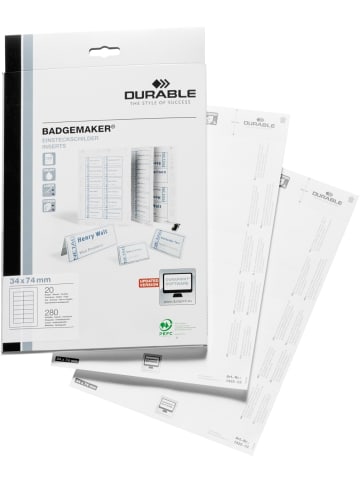 Durable Einsteckschilder Badgemarker auf A4 34x74mm Packung mit 280 Stück