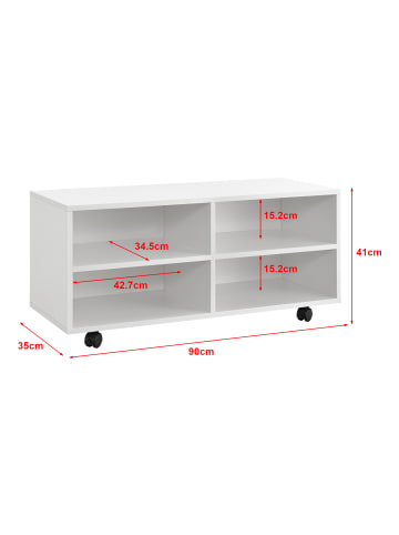 en.casa Lowboard Gränne in Weiß (L)90cm (B)35cm (H)41cm