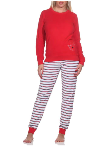NORMANN Frottee Pyjama Hose gestreift Oberteil - 82703 in rot
