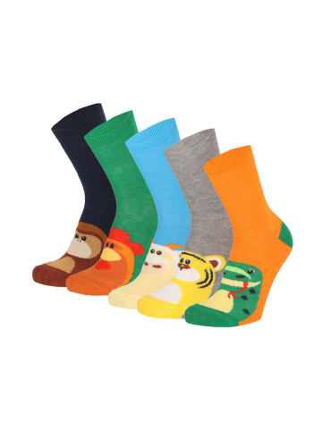 Yuhu Jungen Socken mit Tieren 5er Pack Motivsocken in Orange