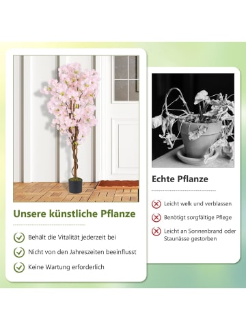 COSTWAY 2er Set Kunstbaum mit Blüten 150CM in Rosa