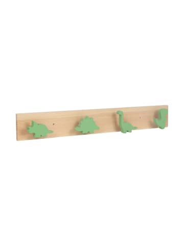 relaxdays Kindergarderobe "Dino" in Natur/ Grün – (B)50 x (H)7 x (T)4 cm