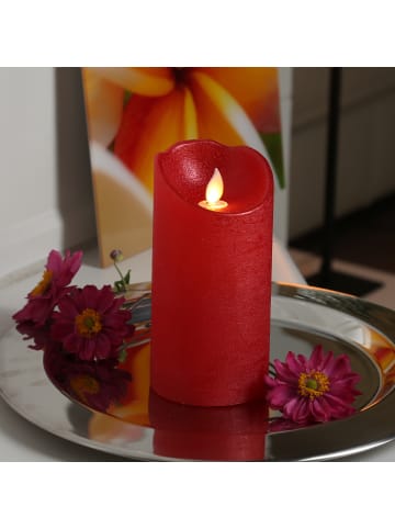MARELIDA LED Kerze mit beweglicher Flamme Echtwachs Rustik-Optik H: 15cm in rot
