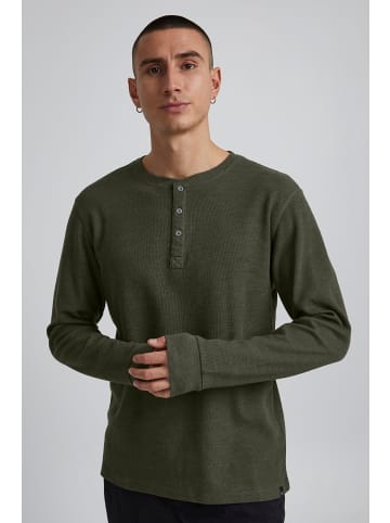 BLEND Langarm Basic Shirt Grandad Strickpullover mit Knöpfen BHNOBLE in Khaki