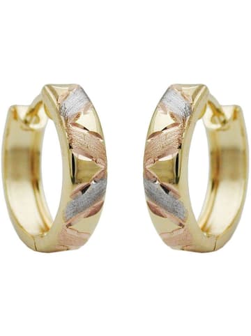 Gallay Creole Ohrring 11,5x3mm Klappscharnier tricolor diamantiert 9Kt GOLD in Gold