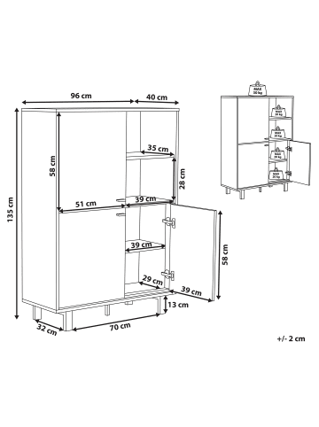 Beliani Sideboard PARAMOUNT in Braun/Schwarz - (W) 96 x (H) 135 x (L) 40 cm