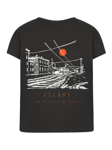 F4NT4STIC Ladies Box Tee Escape Discover the World Town Train Station in schwarz
