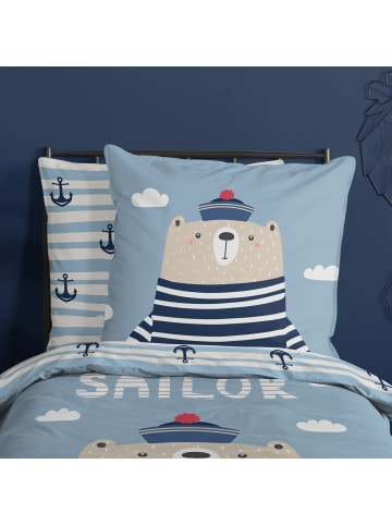 Good Morning Renforcé Kinder-Wendebettwäsche in blau
