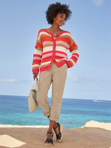 Heine Ajourstrickjacke in orange-champagner-gemustert