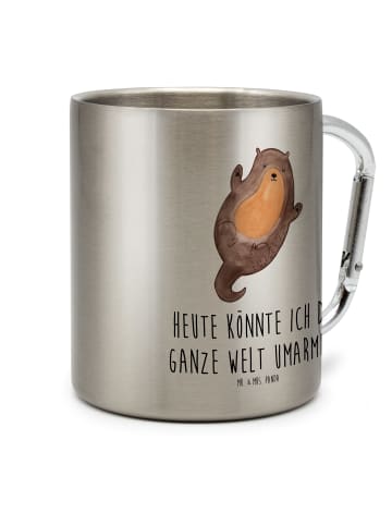 Mr. & Mrs. Panda Karabiner Tasse Otter Umarmen mit Spruch in Silber