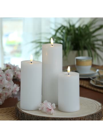 Adilina 3x LED Kerze LINA 3 Größen Echtwachs Rustik-Optik D: 7cm in weiß