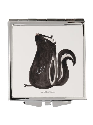 Mr. & Mrs. Panda Kosmetikspiegel Stinktier Sitzen ohne Spruch in Weiß