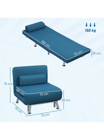 HOMCOM Schlafsessel-75L x 70B x 75H cm-Blau