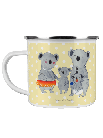 Mr. & Mrs. Panda Camping Emaille Tasse Koala Familie ohne Spruch in Gelb Pastell