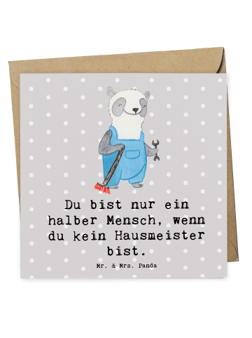 Mr. & Mrs. Panda Deluxe Karte Hausmeister Herz mit Spruch in Grau Pastell
