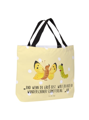 Mr. & Mrs. Panda Strandtasche Raupe Schmetterling mit Spruch in Gelb Pastell