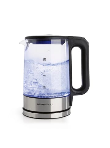 Gourmetmaxx GOURMETmaxx Glas-Wasserkocher LED 1,7l 2200W Edelstahl/schwarz kabellos