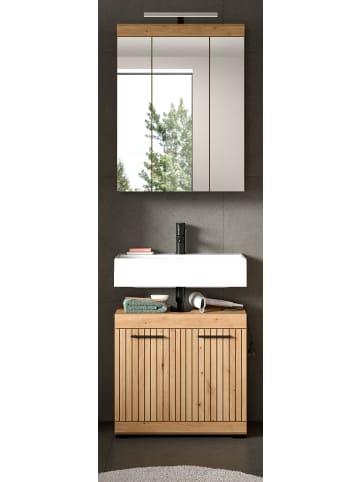 Inn.Furn Badmöbel-Set in Eiche Artisan 60 cm 2-teilig, Badschränke mit Rillen-Optik