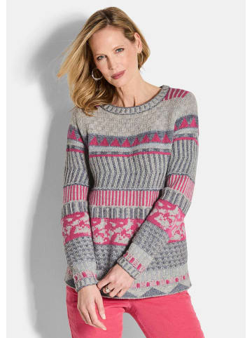 GOLDNER Strickpullover Norwegerpullover mit U-Boot-Ausschnitt in pink / gemustert