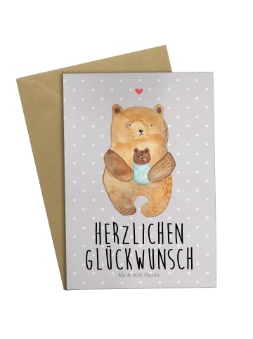 Mr. & Mrs. Panda babykarte Bär Baby mit Spruch in Grau Pastell