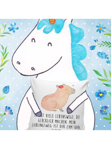 Mr. & Mrs. Panda Kissen 40x40 Capybara Blume mit Spruch in Weiß