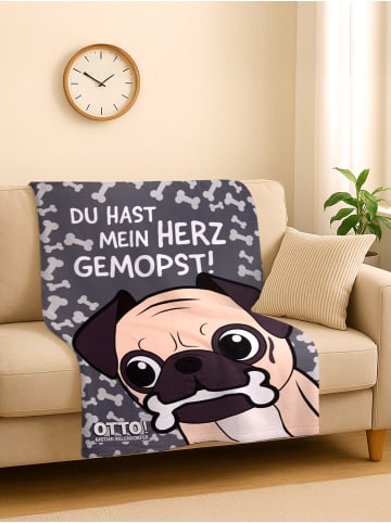 United Labels Bastian Bielendorfer Fleecedecke Mops Otto Kuscheldecke 130x170cm in grau