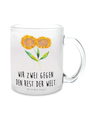 Mr. & Mrs. Panda Teetasse Blume Sonnenblume mit Spruch in Transparent