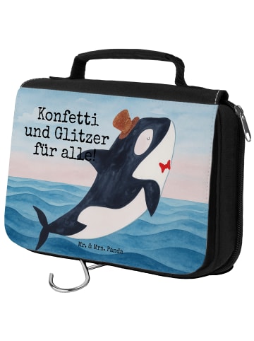 Mr. & Mrs. Panda Schminkbeutel Orca Zylinder Design mit Spruch in Weiß