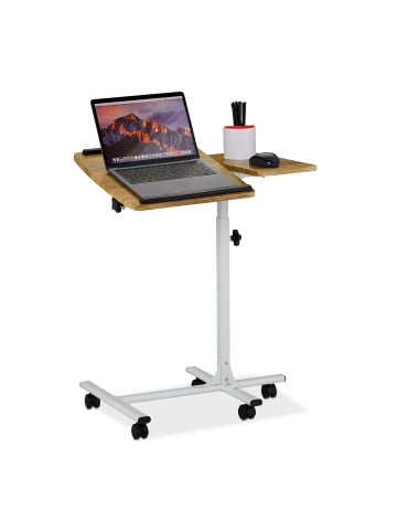 relaxdays Laptoptisch höhenverstellbar mit Rollen in Braun/ Weiß