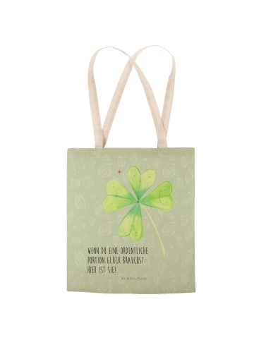 Mr. & Mrs. Panda Tasche Blume Kleeblatt mit Spruch in Blattgrün