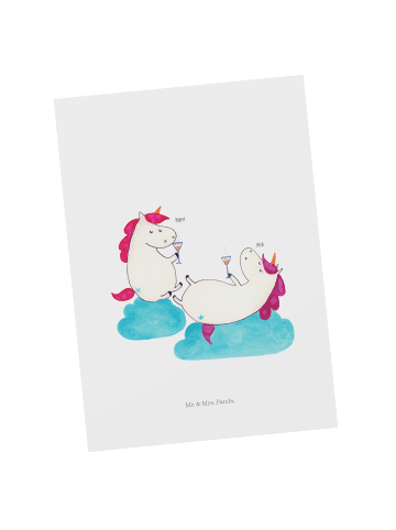 Mr. & Mrs. Panda Ansichtskarte Einhorn Sekt ohne Spruch in Weiß