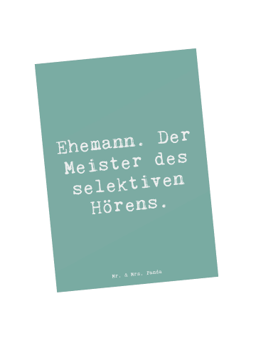 Mr. & Mrs. Panda Ansichtskarte Spruch Ehemann Meister mit Spruch in Meeresbrise