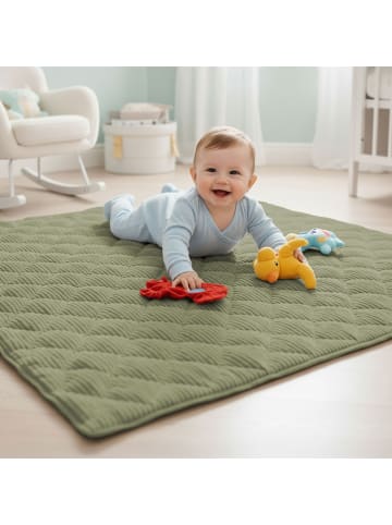 SanoSoft Krabbeldecke Soft-Cord rutsch- & wasserfest Khaki Grün 120x120cm