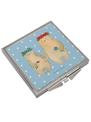 Mr. & Mrs. Panda Handspiegel Bären mit Blumenkranz ohne Spruch in Blau Pastell