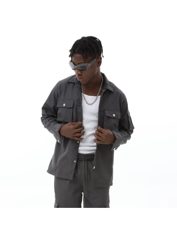 COFI 1453 HemdjackeKnöpfen und Taschen langarm Overshirt Anthrazit S in Anthrazit