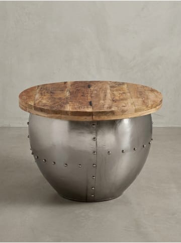KADIMA DESIGN Couchtisch SERCHIO, rund, Industrial-Stil, Massivholz/Metall, Stauraum