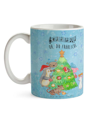 Mr. & Mrs. Panda Kaffeetasse Weihnachtsbaum schmücken mit Spruch in Eisblau
