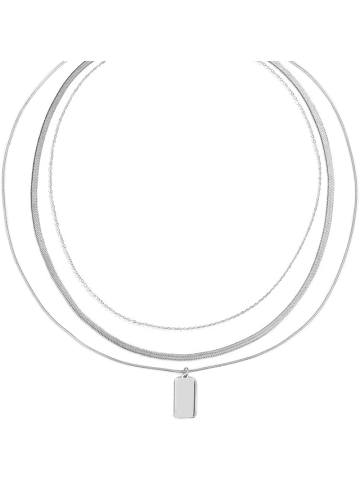 Hey Happiness Snake Multi-Chain Halskette Set, Edelstahl Silber - (L) 40-50cm, 43-48cm 